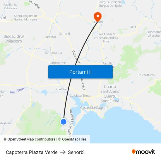 Capoterra Piazza Verde to Senorbì map