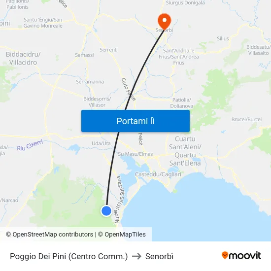 Poggio Dei Pini (Centro Comm.) to Senorbì map