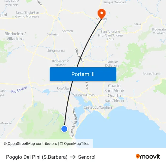 Poggio Dei Pini (S.Barbara) to Senorbì map