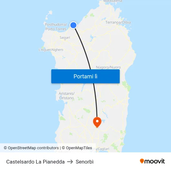 Castelsardo La Pianedda to Senorbì map