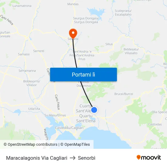 Maracalagonis Via Cagliari to Senorbì map