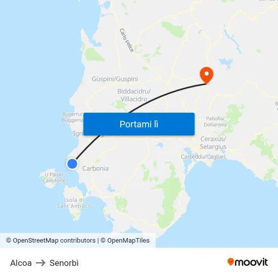 Alcoa to Senorbì map