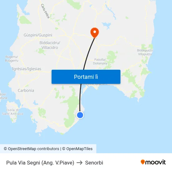Pula Via Segni (Ang. V.Piave) to Senorbì map