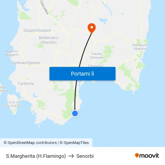 S.Margherita (H.Flamingo) to Senorbì map