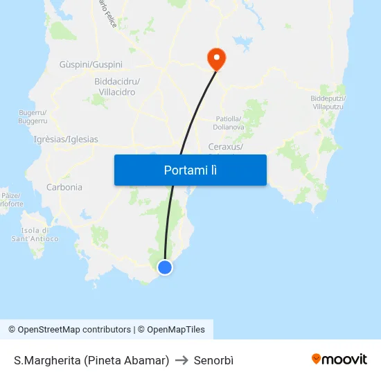S.Margherita (Pineta Abamar) to Senorbì map