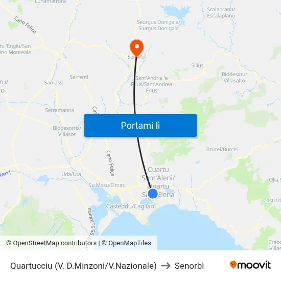 Quartucciu (V. D.Minzoni/V.Nazionale) to Senorbì map