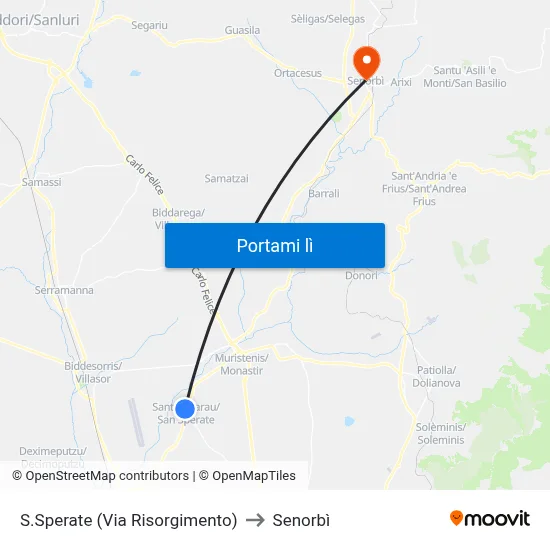 S.Sperate (Via Risorgimento) to Senorbì map