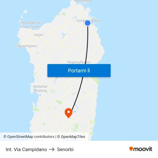 Int. Via Campidano to Senorbì map