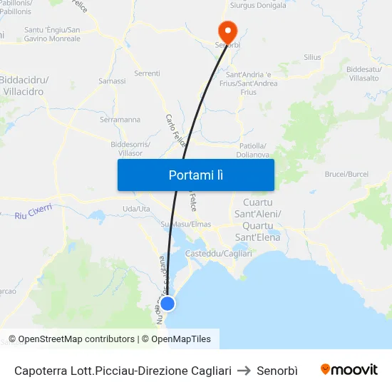 Capoterra Lott.Picciau-Direzione Cagliari to Senorbì map