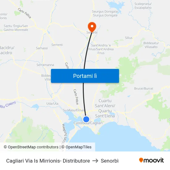 Cagliari Via Is Mirrionis- Distributore to Senorbì map