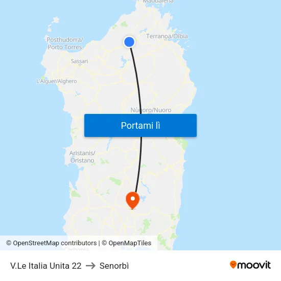 V.Le Italia Unita 22 to Senorbì map