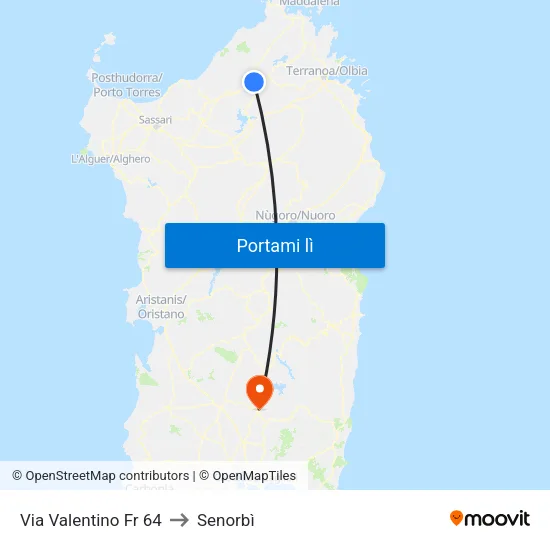 Via Valentino Fr 64 to Senorbì map