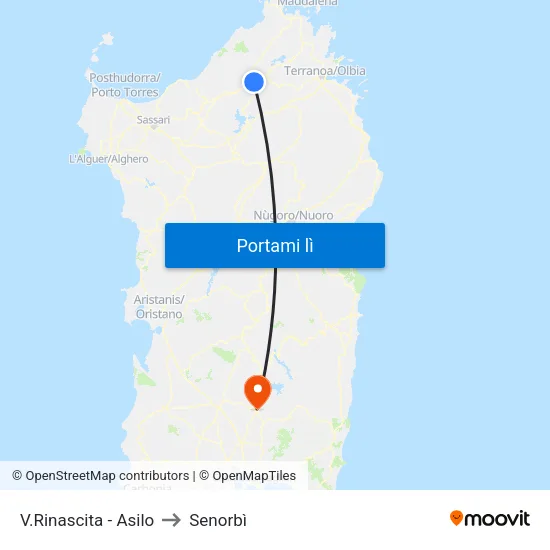 V.Rinascita - Asilo to Senorbì map