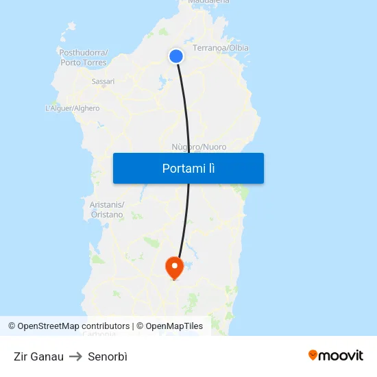 Zir Ganau to Senorbì map