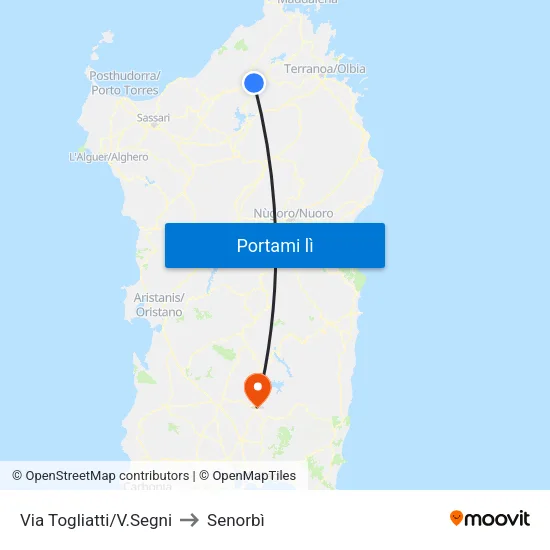 Via Togliatti/V.Segni to Senorbì map