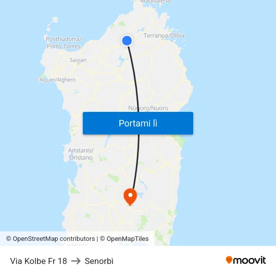 Via Kolbe Fr 18 to Senorbì map