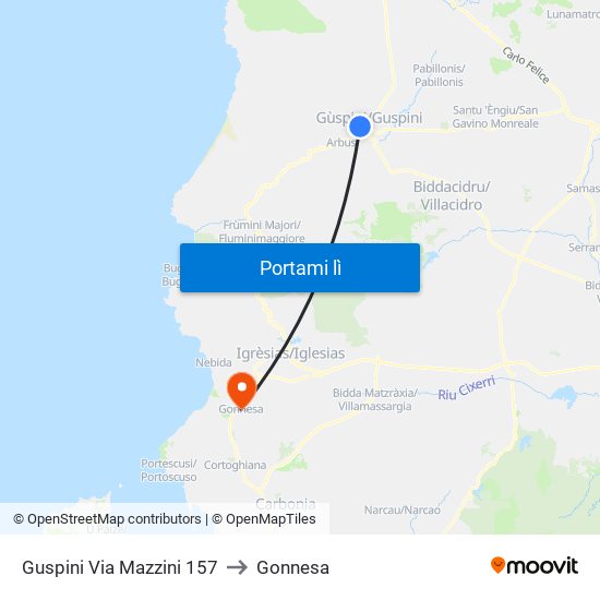 Guspini Via Mazzini 157 to Gonnesa map