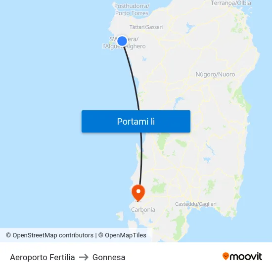 Aeroporto Fertilia to Gonnesa map