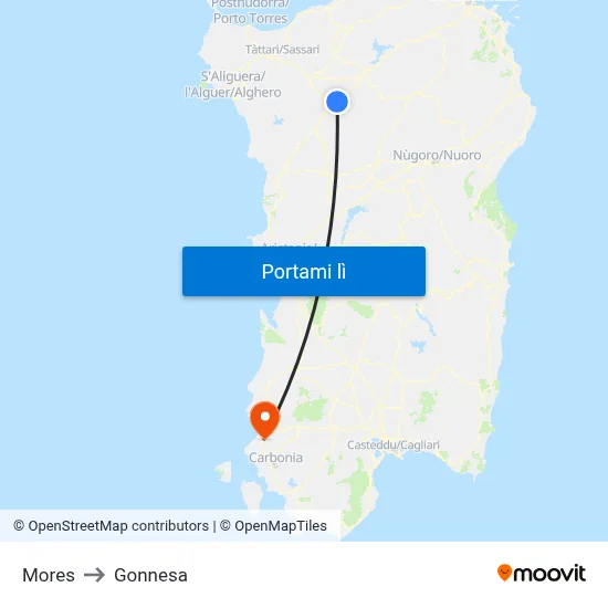 Mores to Gonnesa map