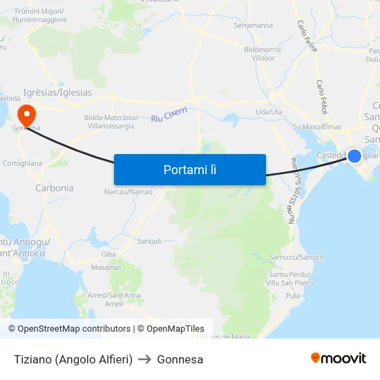 Tiziano (Angolo Alfieri) to Gonnesa map