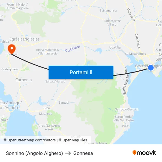 Sonnino (Angolo Alghero) to Gonnesa map