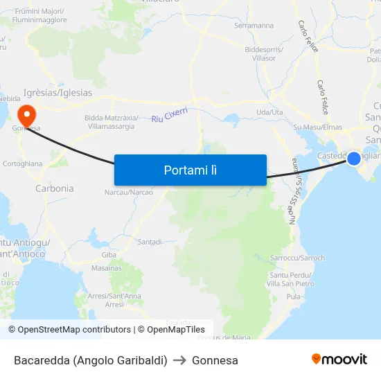 Bacaredda (Angolo Garibaldi) to Gonnesa map