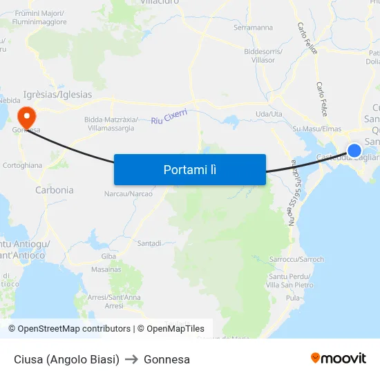 Ciusa (Angolo Biasi) to Gonnesa map