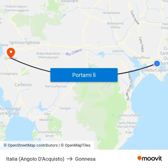 Italia (Angolo D'Acquisto) to Gonnesa map