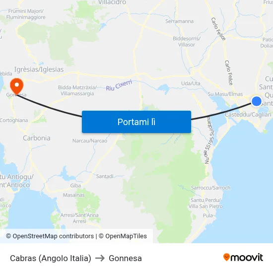 Cabras (Angolo Italia) to Gonnesa map