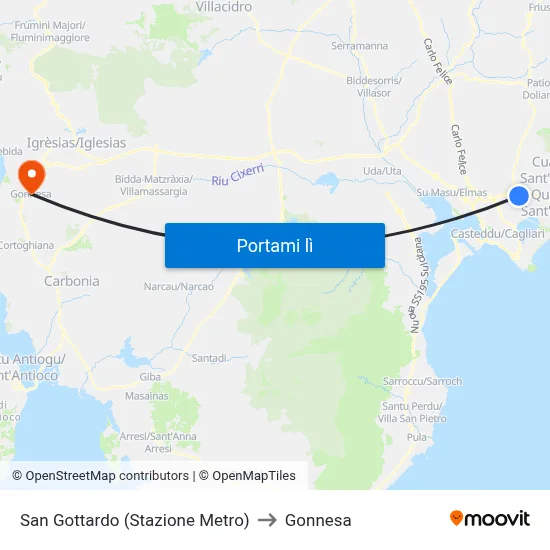 San Gottardo (Stazione Metro) to Gonnesa map