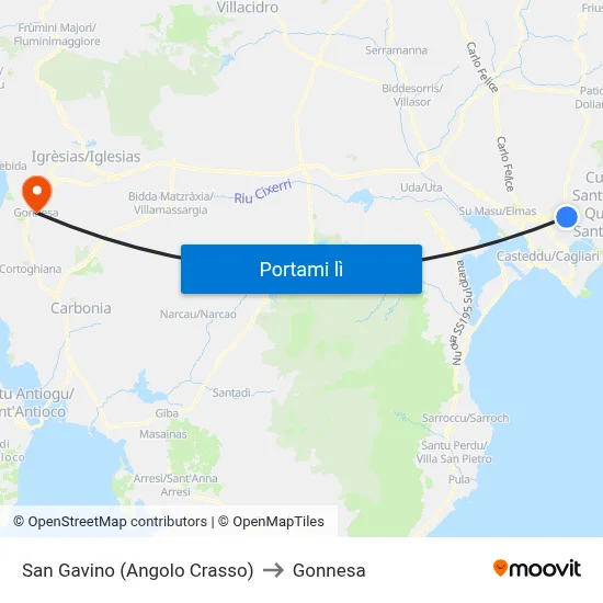 San Gavino (Angolo Crasso) to Gonnesa map