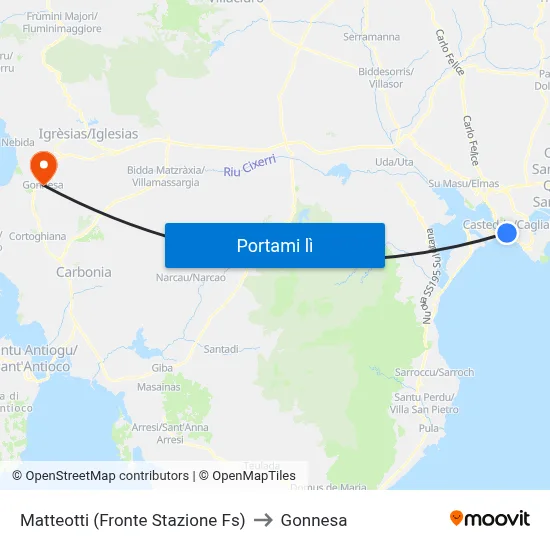 Matteotti (Fronte Stazione Fs) to Gonnesa map