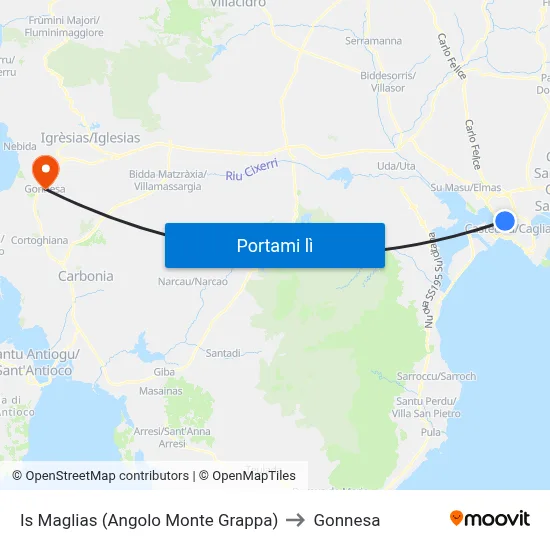 Is Maglias (Angolo Monte Grappa) to Gonnesa map