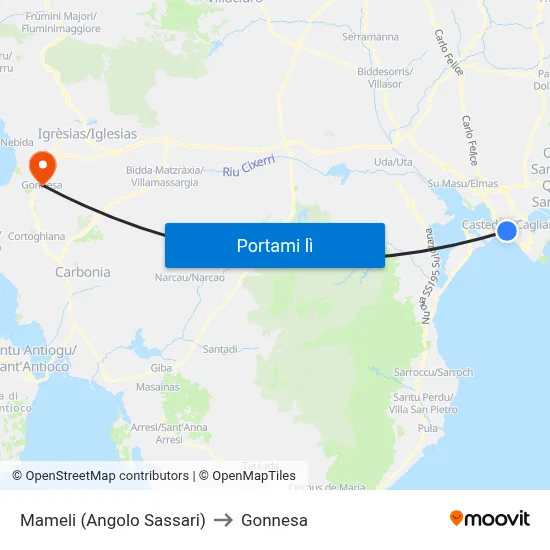 Mameli (Angolo Sassari) to Gonnesa map
