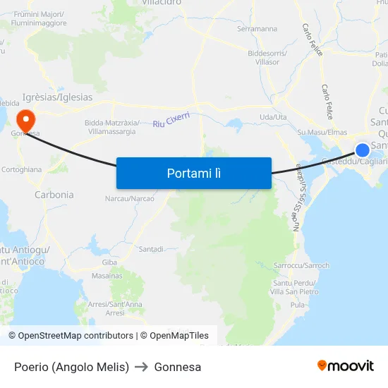 Poerio (Angolo Melis) to Gonnesa map