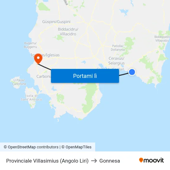Provinciale Villasimius (Angolo Liri) to Gonnesa map