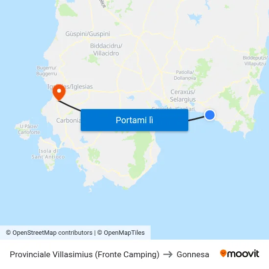 Provinciale Villasimius (Fronte Camping) to Gonnesa map