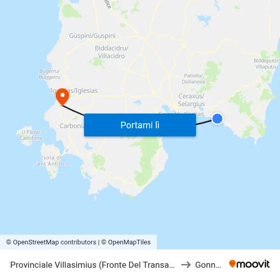 Provinciale Villasimius (Fronte Del Transatlantico) to Gonnesa map