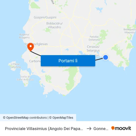 Provinciale Villasimius (Angolo Dei Papaveri) to Gonnesa map