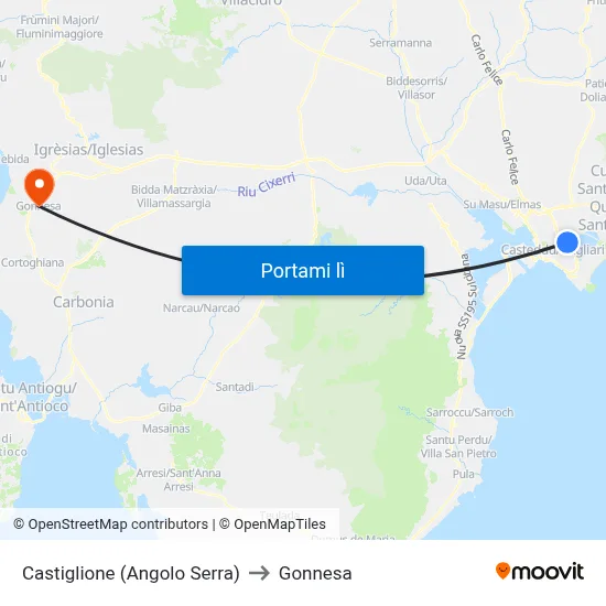 Castiglione (Angolo Serra) to Gonnesa map