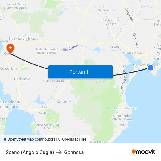 Scano (Angolo Cugia) to Gonnesa map