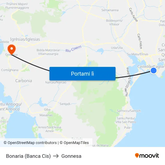Bonaria (Banca Cis) to Gonnesa map