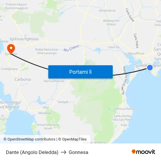 Dante (Angolo Deledda) to Gonnesa map