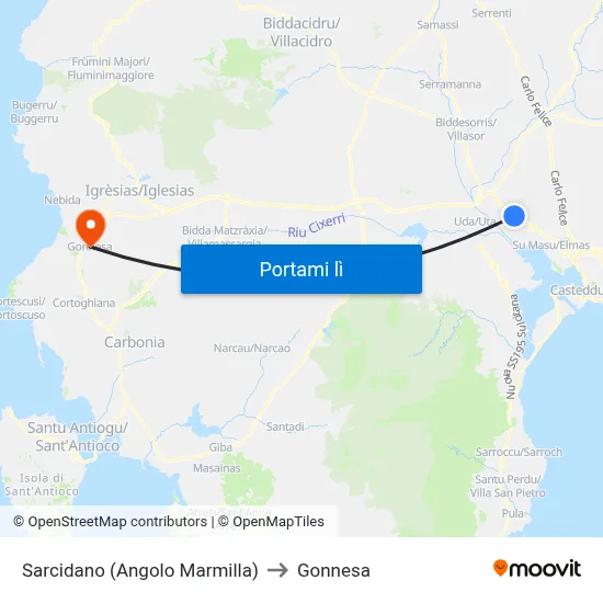 Sarcidano (Angolo Marmilla) to Gonnesa map