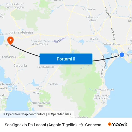 Sant'Ignazio Da Laconi (Angolo Tigellio) to Gonnesa map