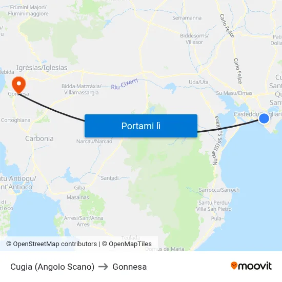 Cugia (Angolo Scano) to Gonnesa map
