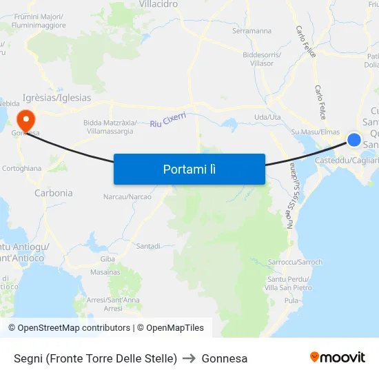 Segni (Fronte Torre Delle Stelle) to Gonnesa map