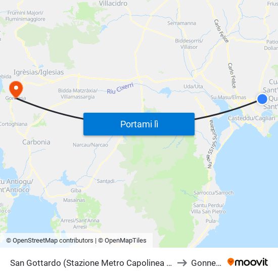 San Gottardo (Stazione Metro Capolinea 17) to Gonnesa map