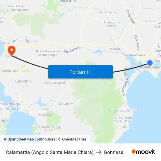 Calamattia (Angolo Santa Maria Chiara) to Gonnesa map