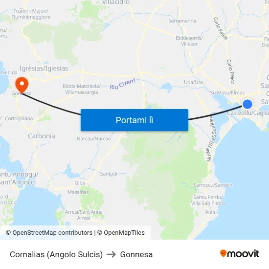 Cornalias (Angolo Sulcis) to Gonnesa map